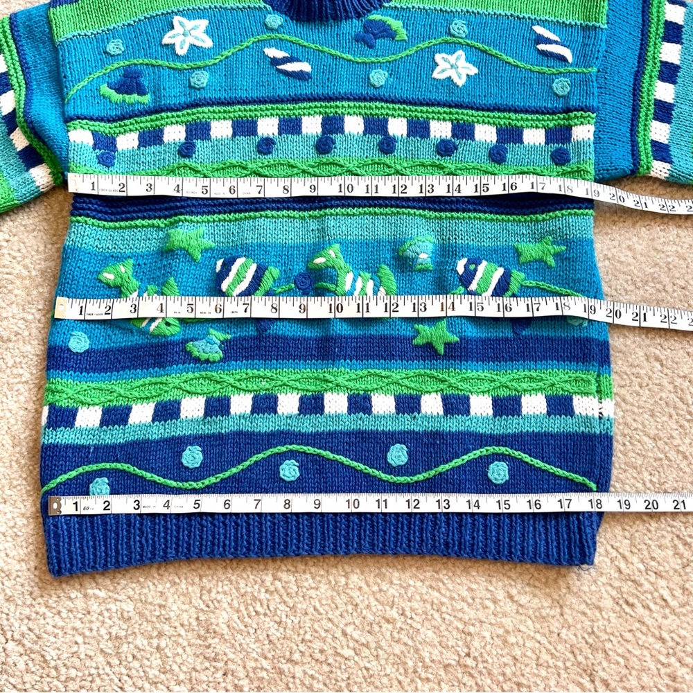 Vintage TALBOTS Ramie Cotton Embroidered Ocean Fish Crew Neck Sweater—SZ. Med - Picture 8 of 13